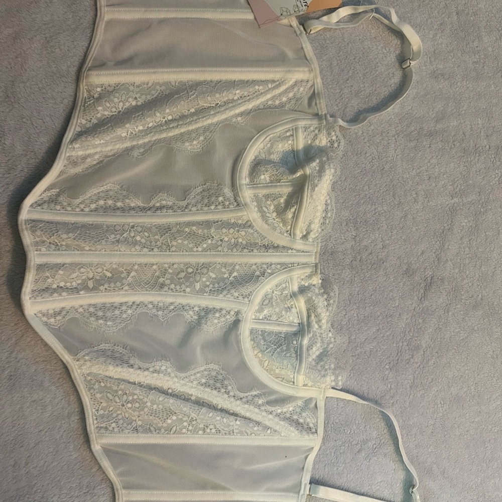 Cream Lace Bralette with Mesh Panels